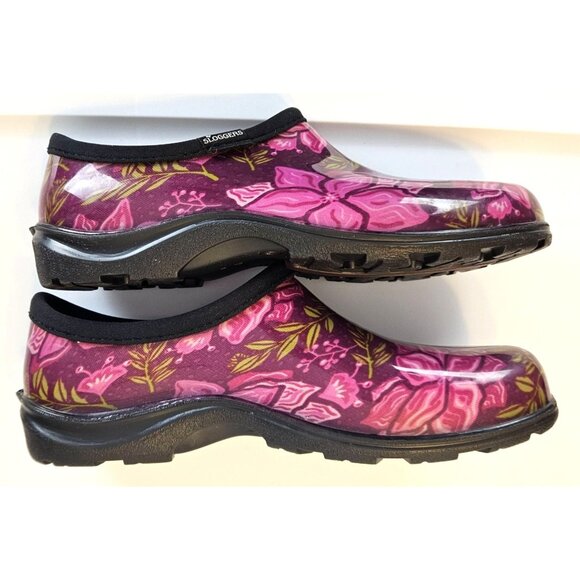 Sloggers Womens Size 10 Waterproof Garden Clogs Purple Floral Print Made In USA - Picture 7 of 12